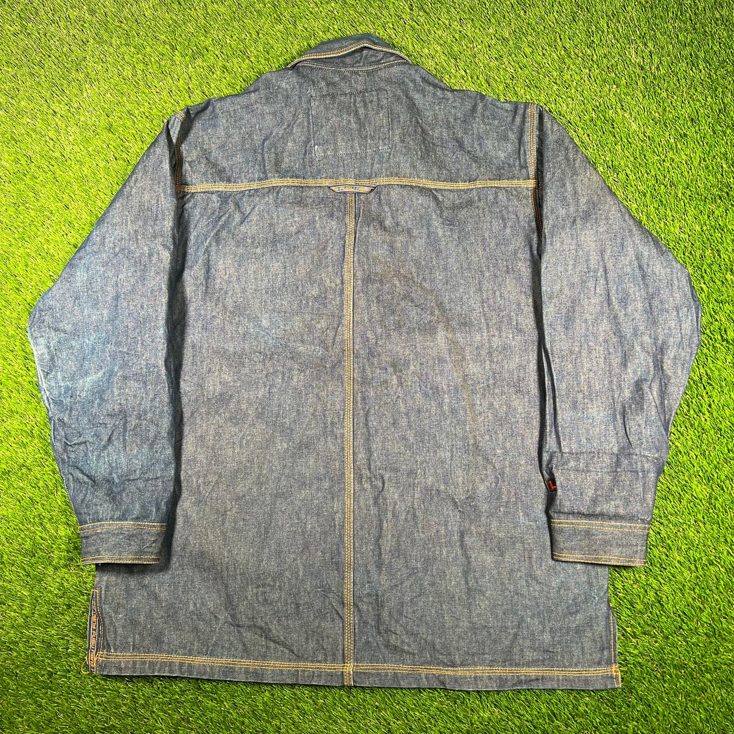 Y2K Fubu Blue Selvedge Denim Shirt Size XXL USED v17895