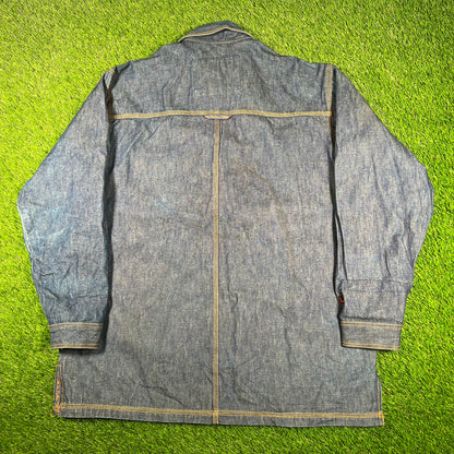 Y2K Fubu Blue Selvedge Denim Shirt Size XXL USED v17895