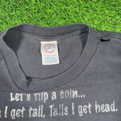 1990s "Coin Flip" Humor Black Tee Size XXL USED v18646