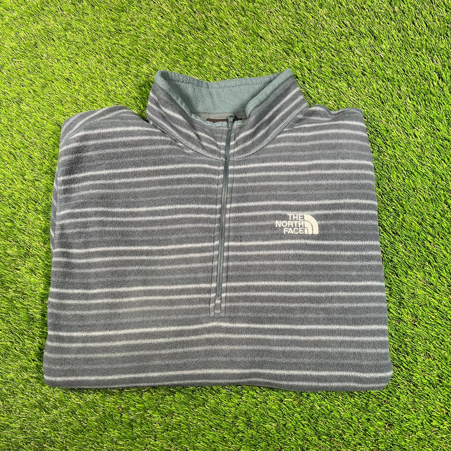 North Face Stripe Blue Light Fleece Size XXL USED v17793
