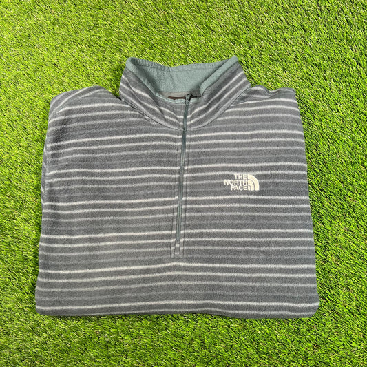 North Face Stripe Blue Light Fleece Size XXL USED v17793