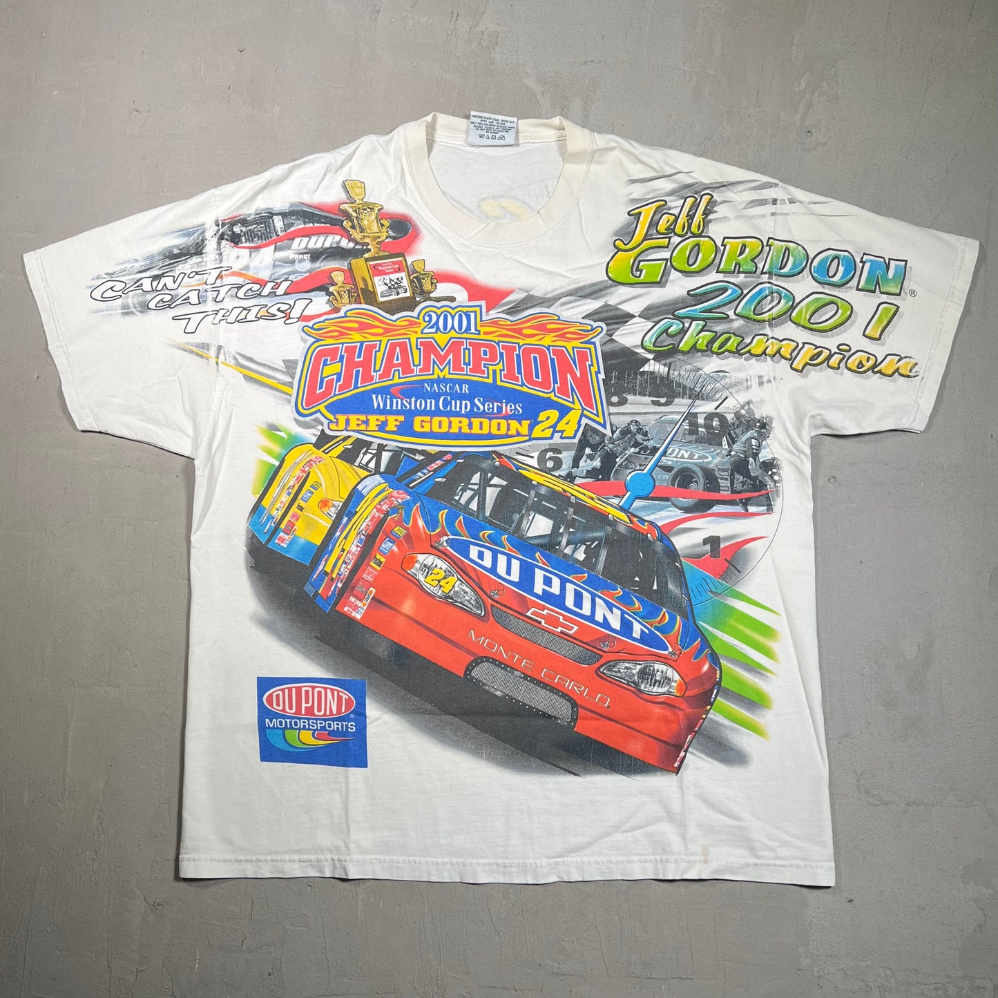 Nascar 2001 Champions Jeff Gordon All Over Print Racing Tee Size Large USED v8632