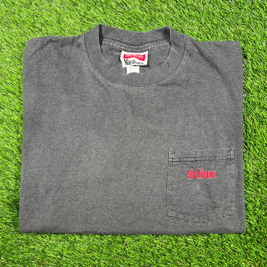1990s Marlboro Dark Grey Pocket Tee Size Small USED v16875