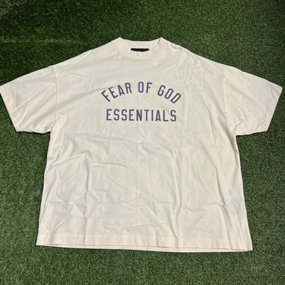 Fear of God FOG Essentials Cream Center Logo Tee Size Medium USED x14119