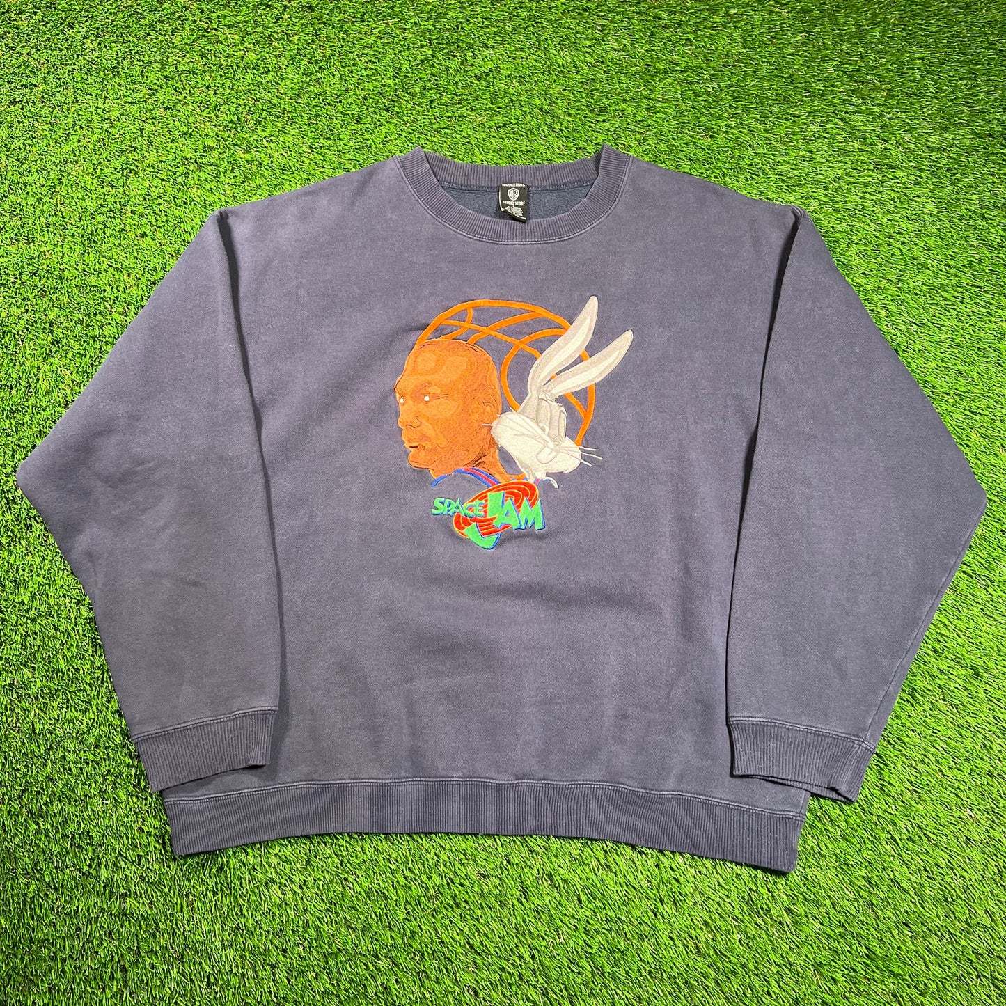 1990s Warner Bros. Space Jam Embroidered Navy Crewneck Size Large USED v18514