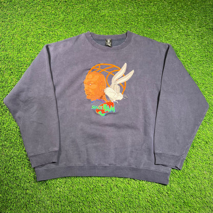 1990s Warner Bros. Space Jam Embroidered Navy Crewneck Size Large USED v18514