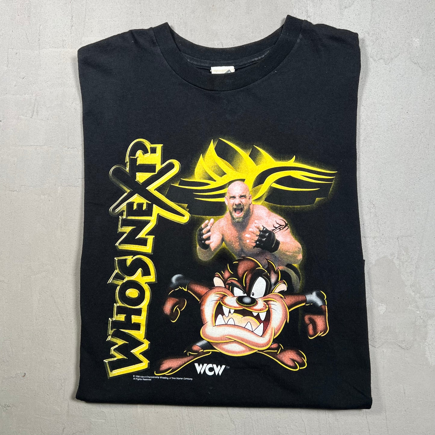1999 WCW Taz Goldberg Whos Next Black Tee Size XL USED v15245