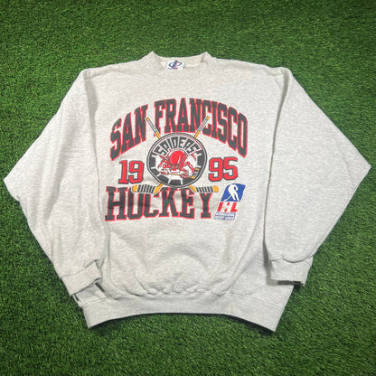 1995 San Francisco Spiders NHL Hockey Grey Crewneck Size XL USED v18259
