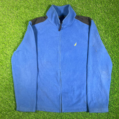Y2K Nautica Blue Full Zip Fleece Size Medium USED v17987