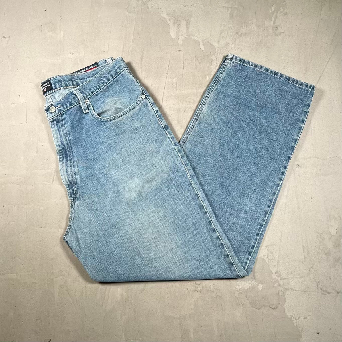 Y2K Polo Ralph Laren Jean Company Heel Bit Cover Blue Jeans Size 36x32 USED v20409