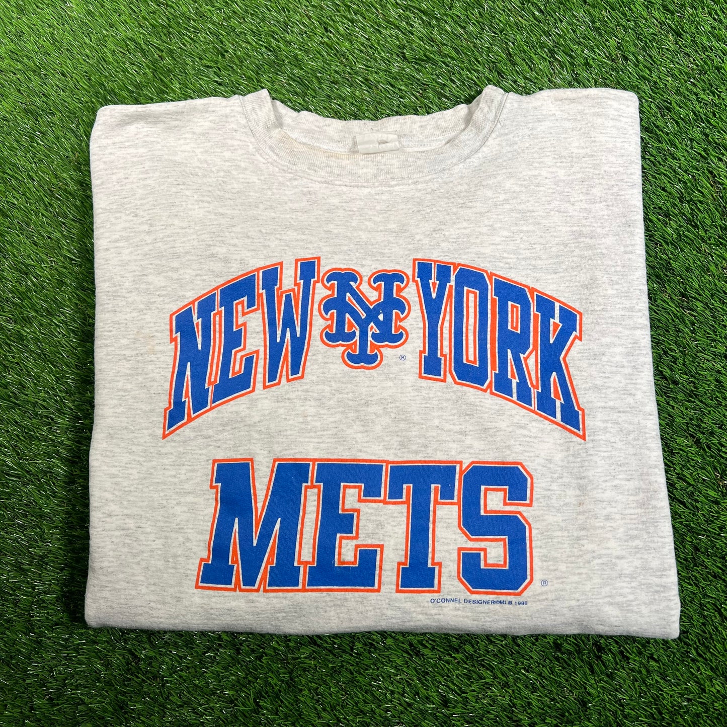 1998 New York Mets Grey Crewneck Size Medium USED v17576
