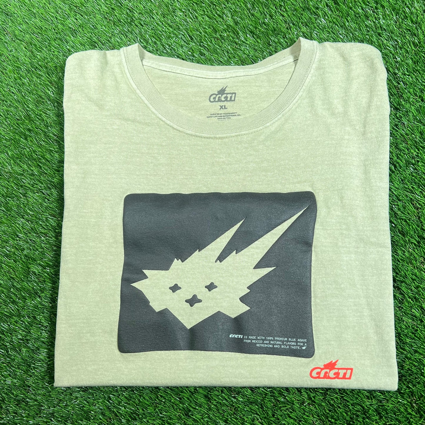 Travis Scott Olive Green Cacto Spike Tee Size XL USED x15563