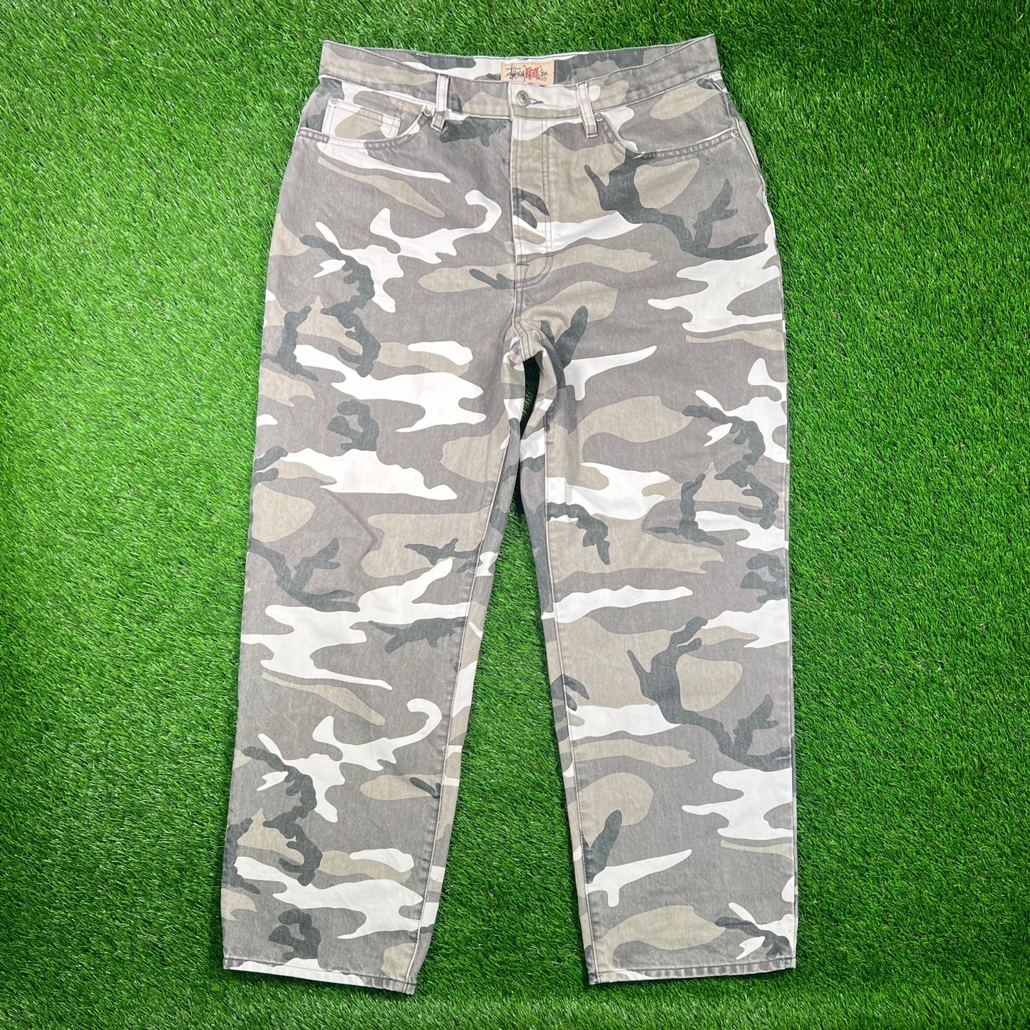 Stussy Bigol White Camo Denim Jeans Size 34 USED x16759