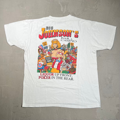 1992 Big Johnson Bar Casino White Tee Size Large USED v20352