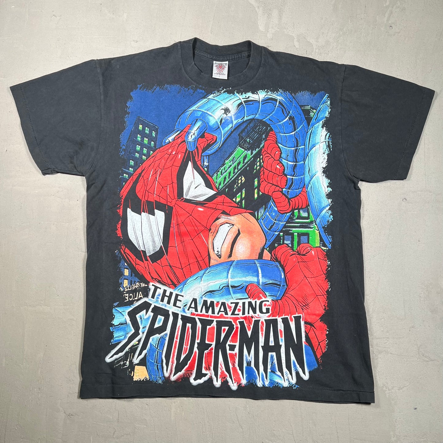 Spiderman Bootleg Mask Reveal Black Tee Size Large USED v19323