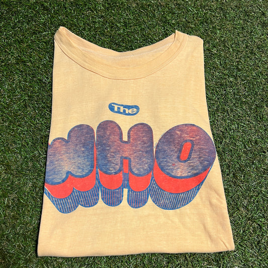 1970s The Who Faded Yellow Tee Size Small USED v16420
