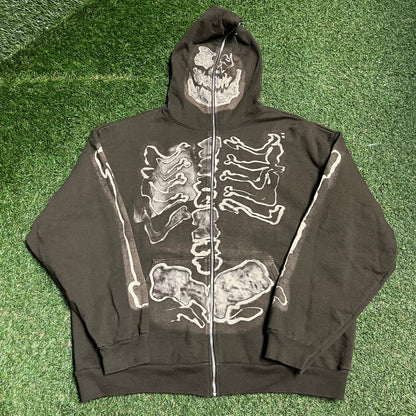 Travis Scott Fragment Skeleton Graffiti Full ZIp Brown Hoodie Size XL USED x13823