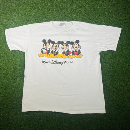 1990s Walt Disney World Four Micky Mouse White Tee Size XL USED v17726