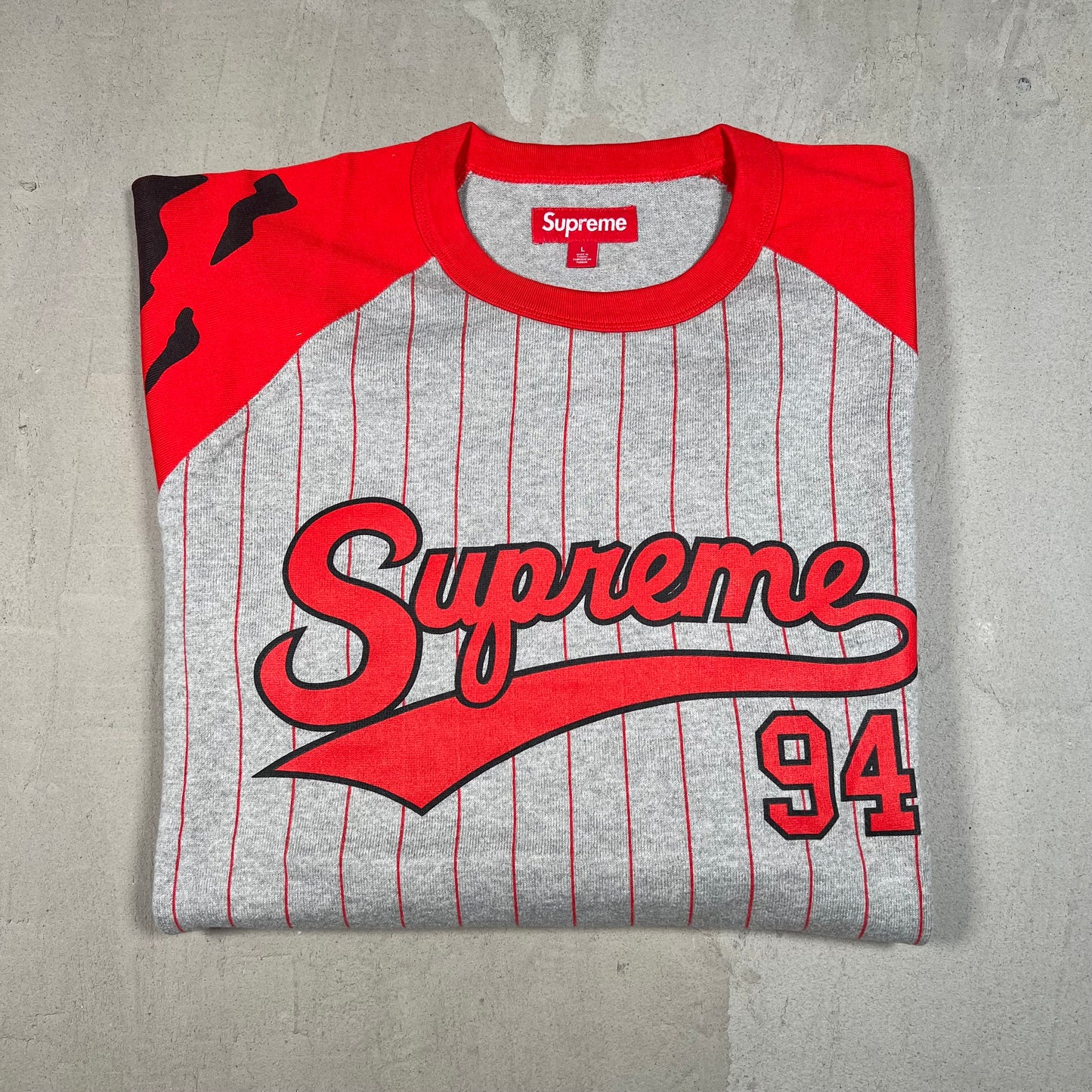 Supreme Tiger Raglan Grey/Red Baseball Jersey Longsleeve Size Large NEW x17428