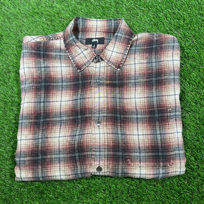 Stussy June Plaid Shirt Size Medium USED x14785