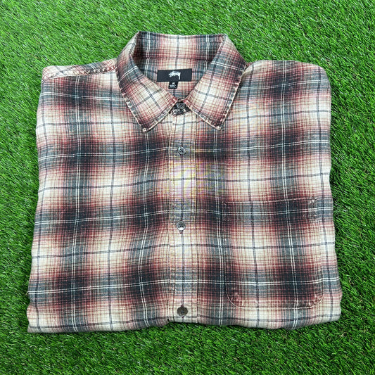 Stussy June Plaid Shirt Size Medium USED x14785