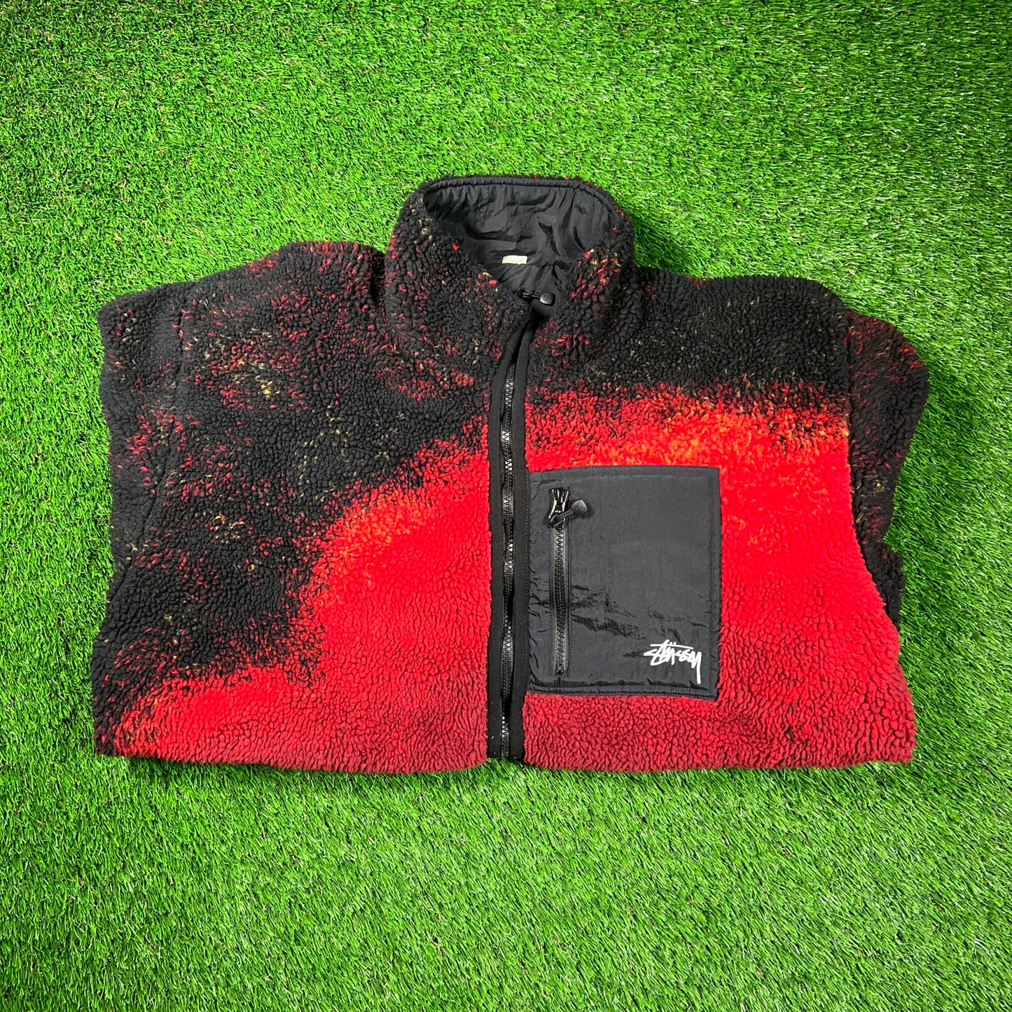 Stussy Lava Sherpa Reversible Fleece Zip Up Size XL USED x16649