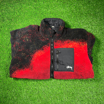 Stussy Lava Sherpa Reversible Fleece Zip Up Size XL USED x16649