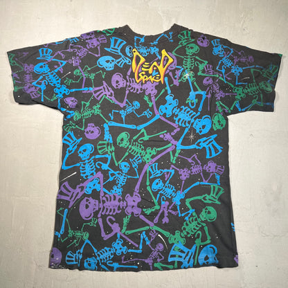 1992 Grateful Dead Skeletons with Top Hats Full Print Black Tee Size Large USED v2295