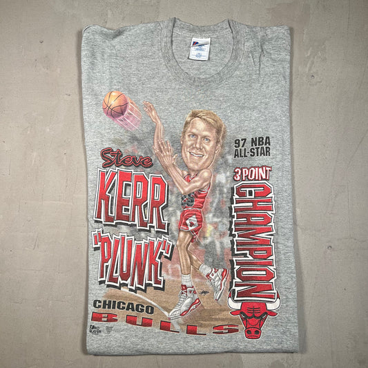 1990s Steve Kerr Chicago Bulls 3 Point Pro Player Tag Grey Tee Size XXL USED v17803