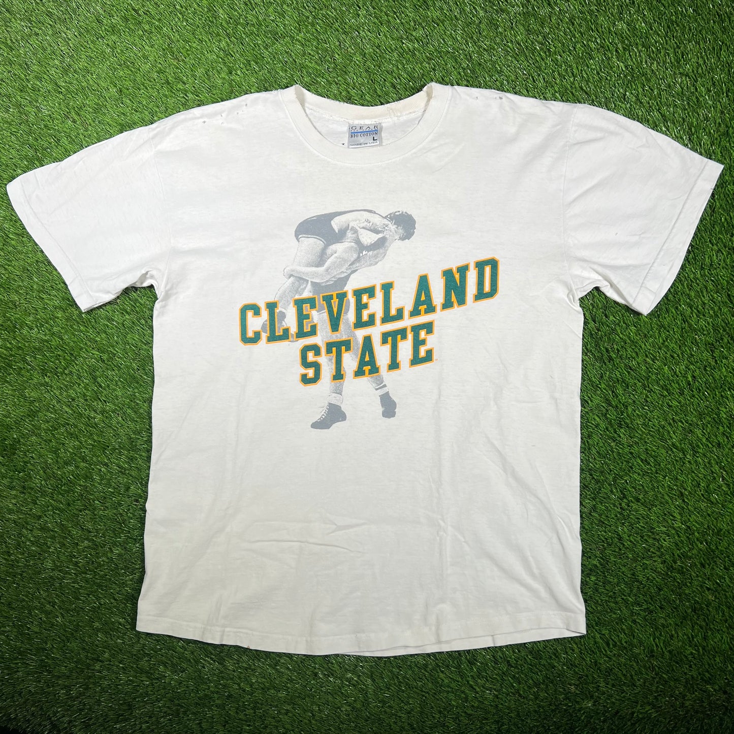 1990s Cleveland State Wrestling White Tee Size Large USED v17341