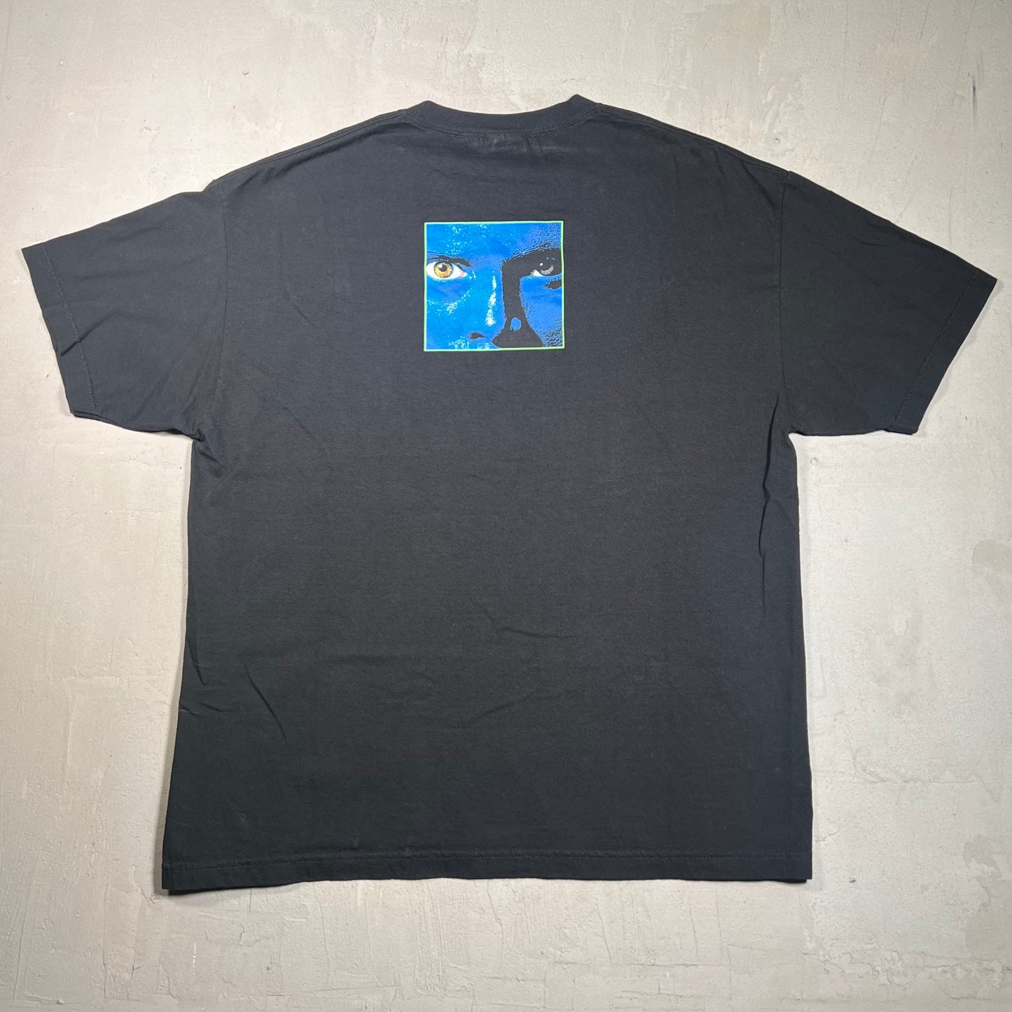 Y2K Blue Man Group Big Face Back Black Tee Size XXL USED v16699
