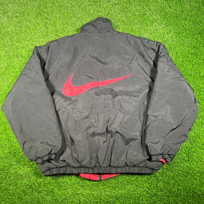 1990s Nike Black/Red Reversible Puffy Jacket Size Medium USED v18117