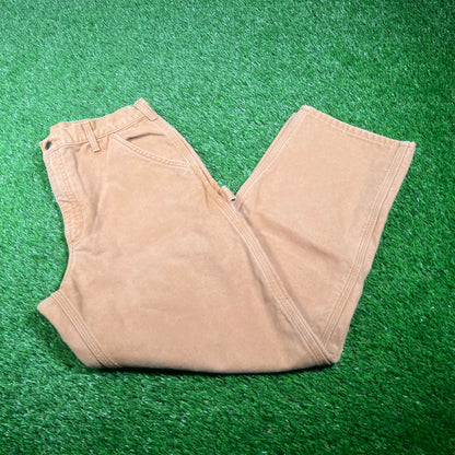 Y2K Carhartt Work Wear Flannel Lined Tan Pants Size 36x30 USED v17689