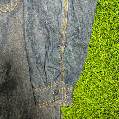 Y2K Fubu Blue Selvedge Denim Shirt Size XXL USED v17895