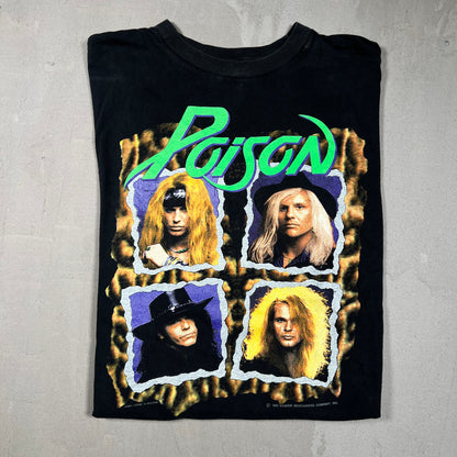 1990 Poison Flesh and Blood Tour Black Tee Size XL USED v15386