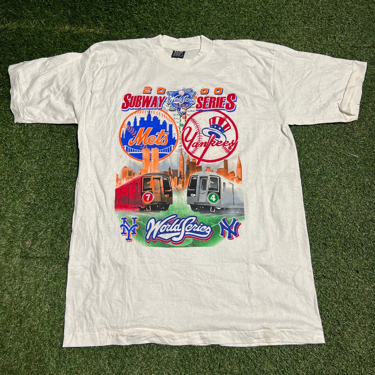 2000 Subway Series White Tee Size Large USED v16309