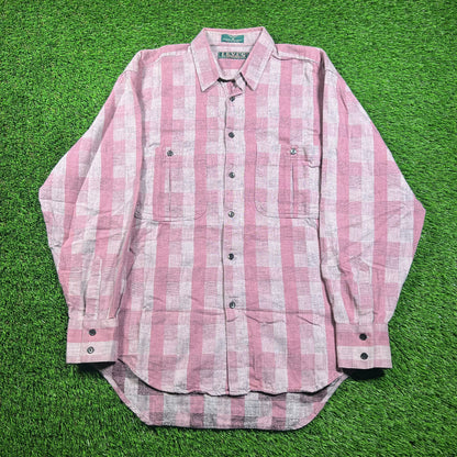 1980s Levis Sutter Creeked Pink Flannel Size Medium USED v18281