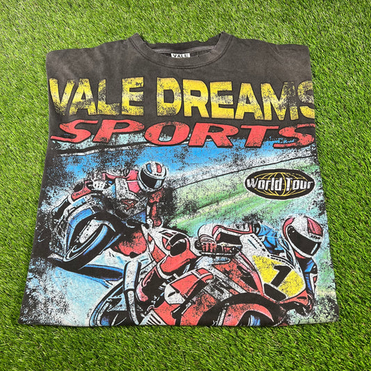 Vale Dreams Sport Moto Washed Black Tee Size Large NEW x14460