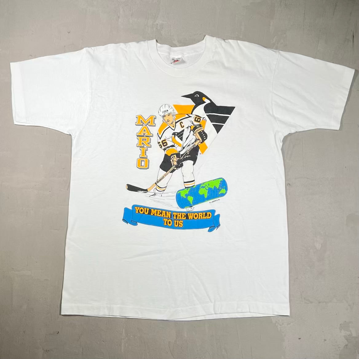 1990s Mario Lemeiux "Mario" Cartoon Tee White Size XL USED v20277