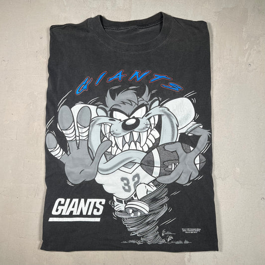 1994 Giants Taz Football Rush Washed Black Tee Size XL USED v19247
