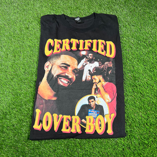 Drake Certified Lover Boy Rap Style Black Tee Size Large USED x14623