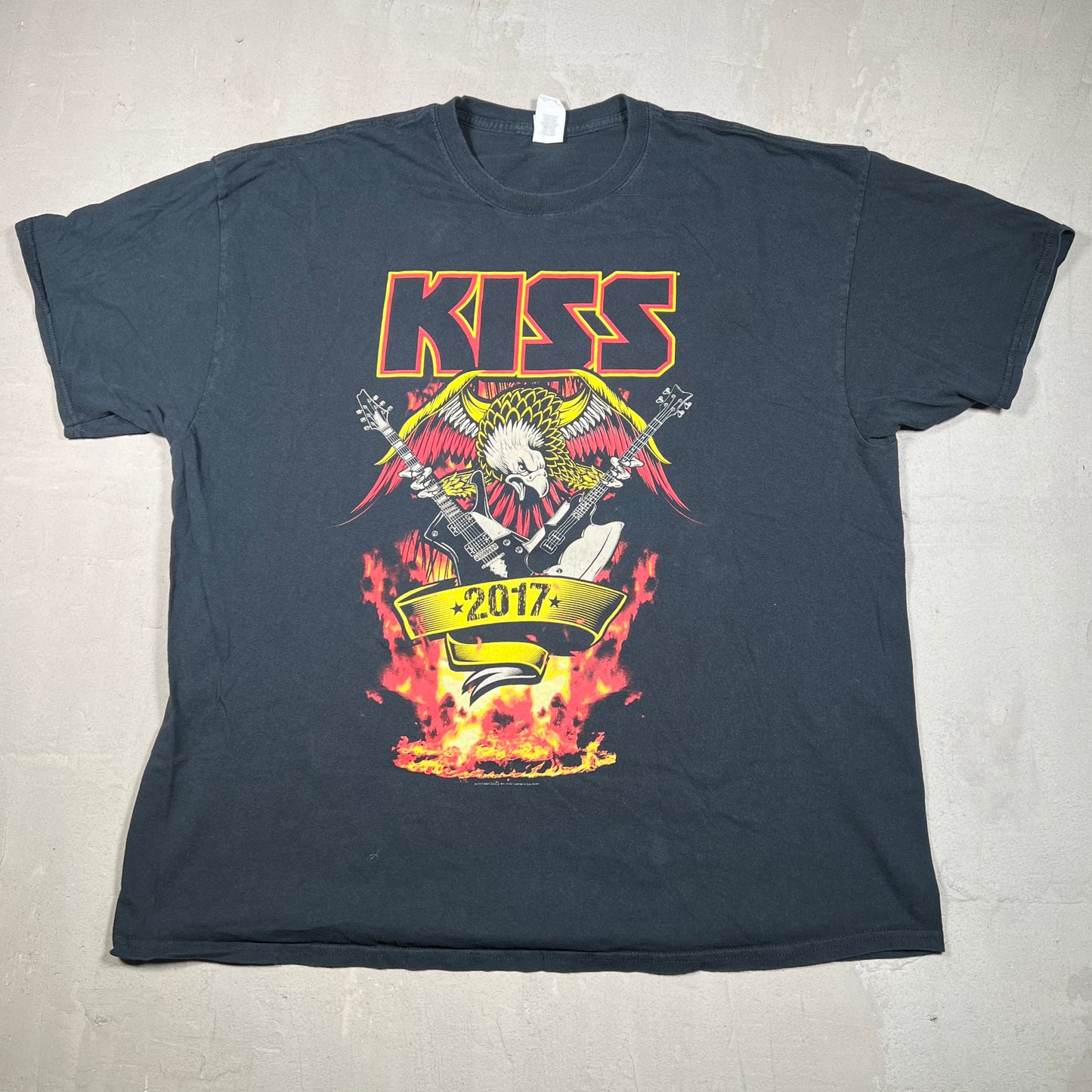 2017 Kiss Eagle Flames Black Tee Size XXL USED v19212