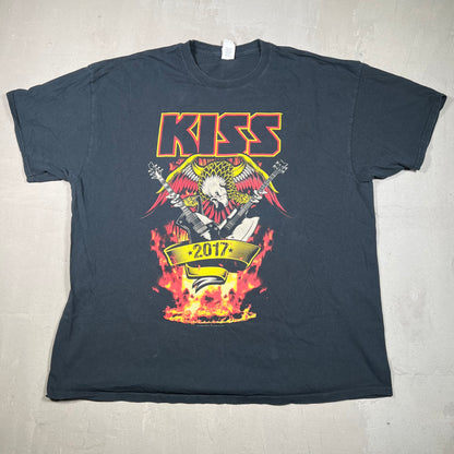 2017 Kiss Eagle Flames Black Tee Size XXL USED v19212