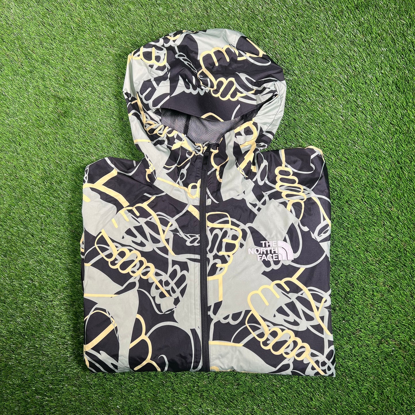 North Face Mint/Black AOP Full Zip Windbreaker Size Large USED v17974