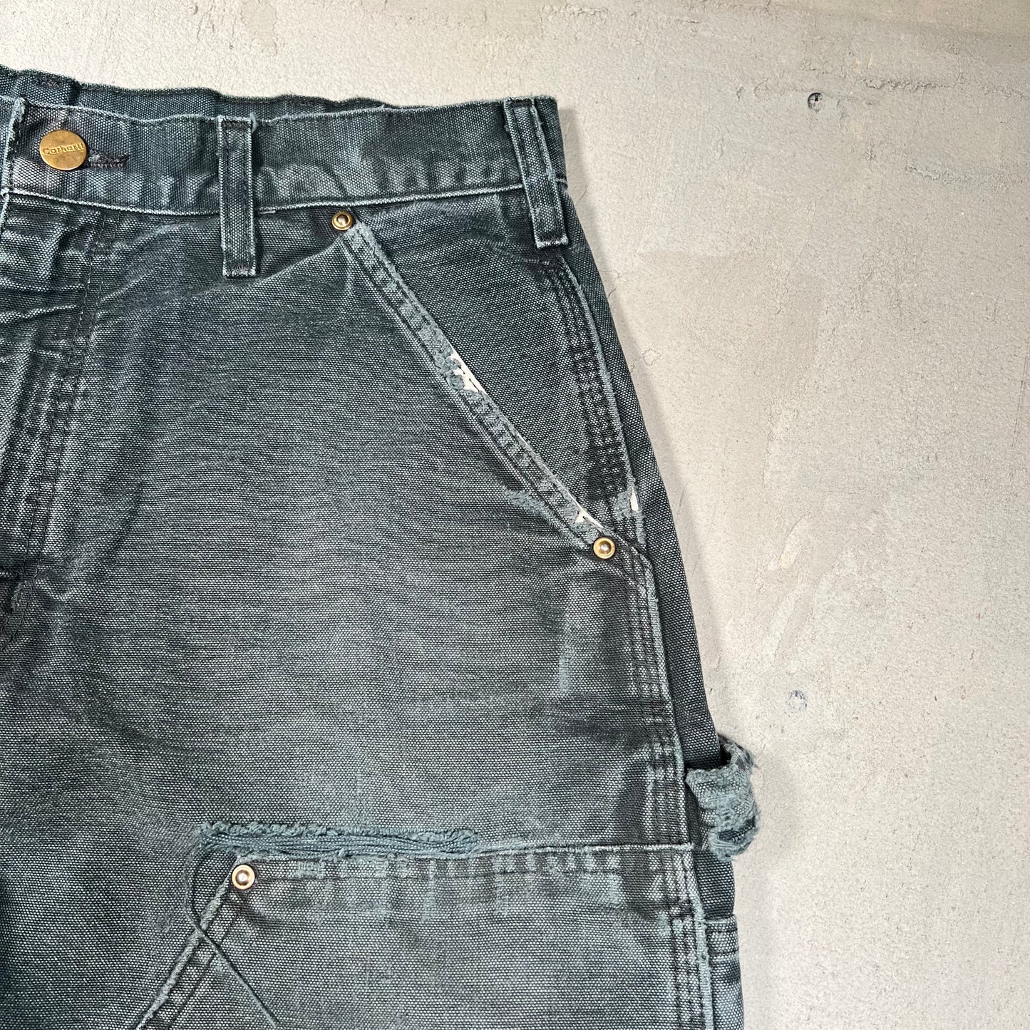 Y2K Carhartt Washed Black Thrashed Double Knees Size 34 USED v19550