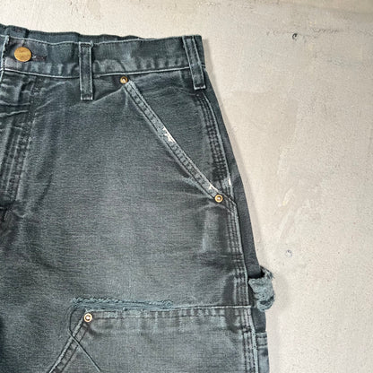 Y2K Carhartt Washed Black Thrashed Double Knees Size 34 USED v19550