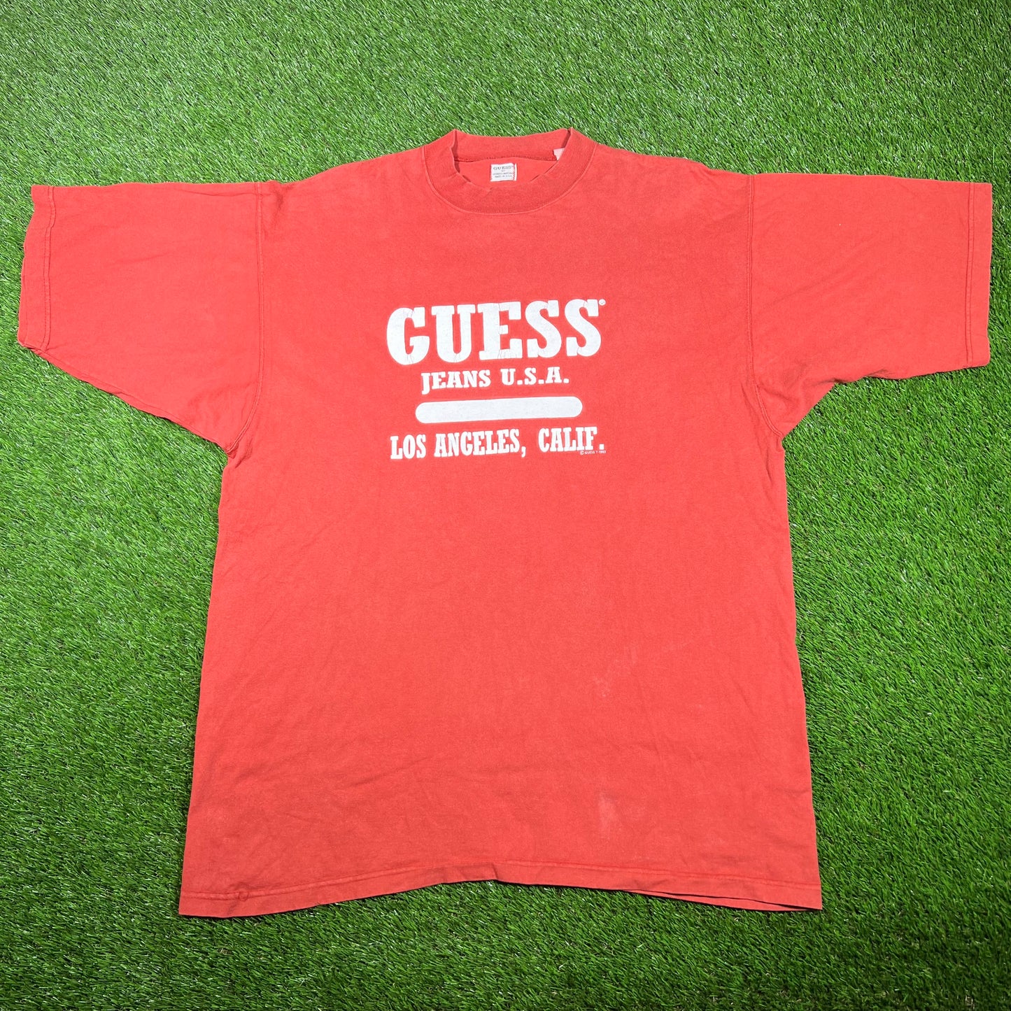 1993 Guess Jeans Red Tee Size XL USED v17303