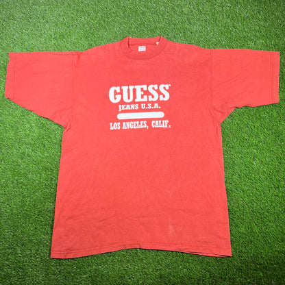 1993 Guess Jeans Red Tee Size XL USED v17303