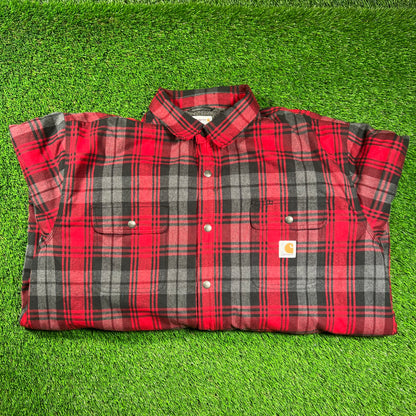 Carhartt Fleece Lined Red Plaid Longsleeve Size XXL USED v18474