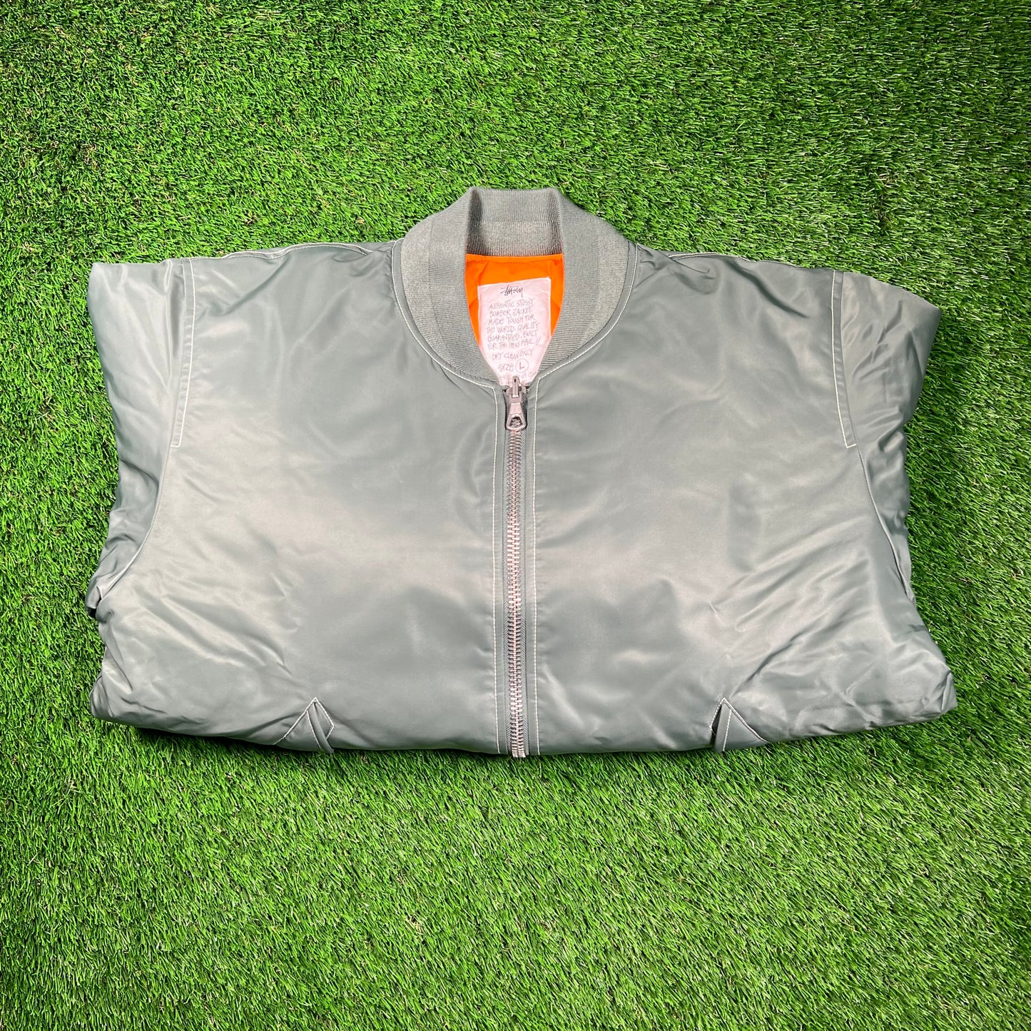 Stussy Built Reversible Bomber Green/Orange Jacket Size Large USED x16648